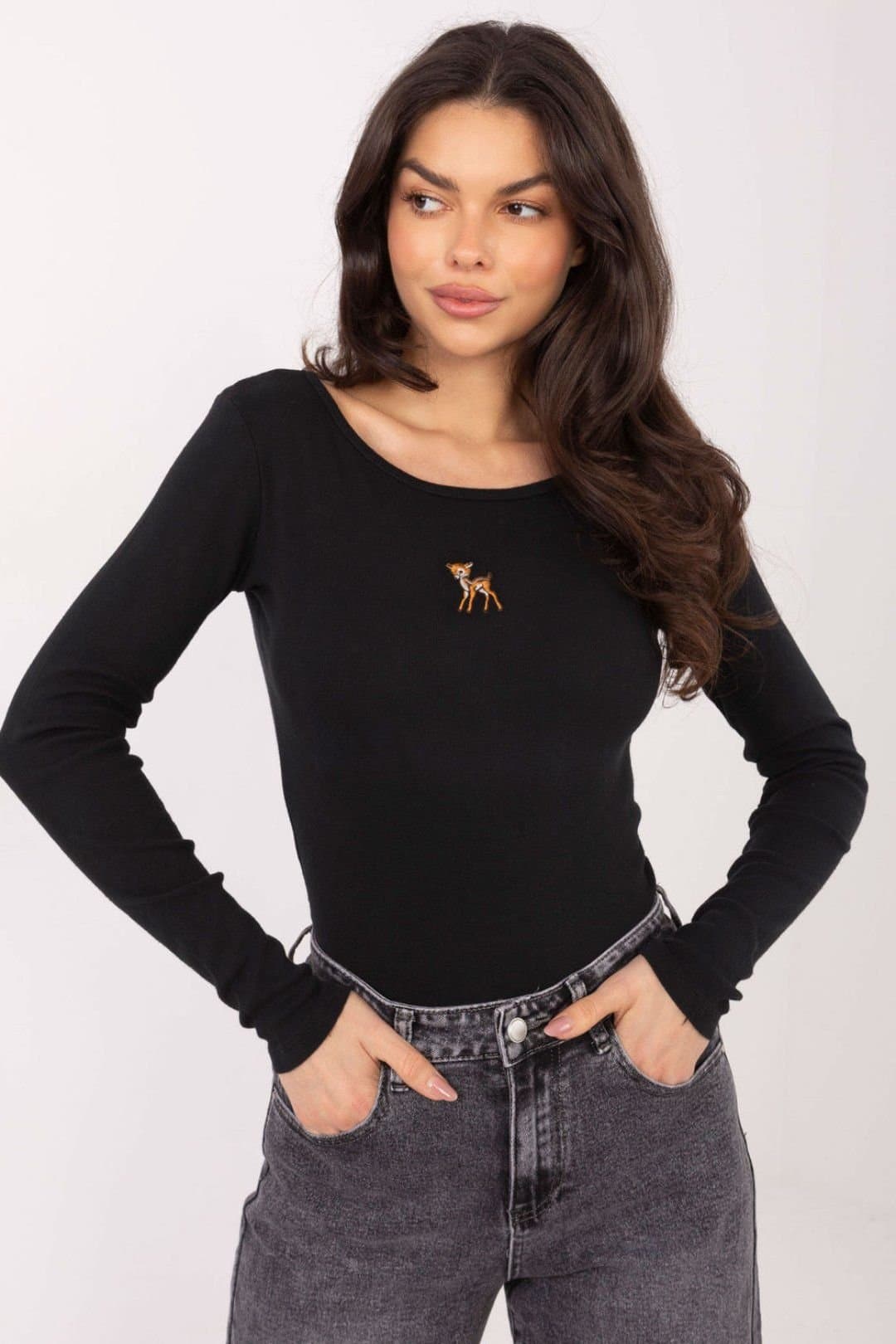 Love Lace Love Lace Women's Fitted Cotton Long Sleeve Casual Blouse in Black