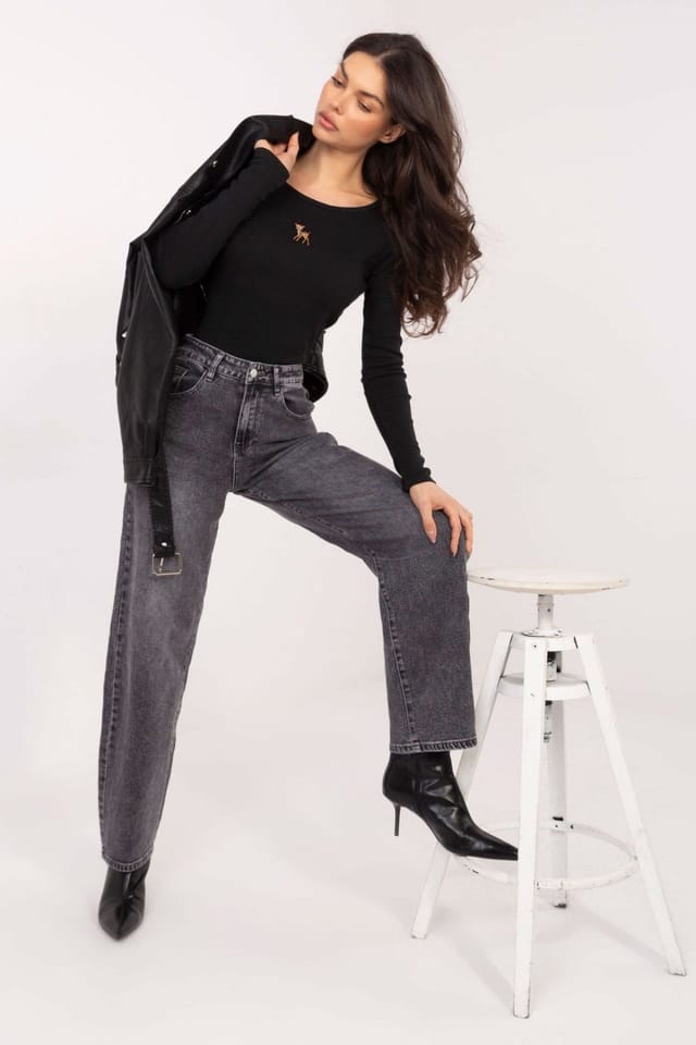 Love Lace Love Lace Women's Fitted Cotton Long Sleeve Casual Blouse in Black - 2