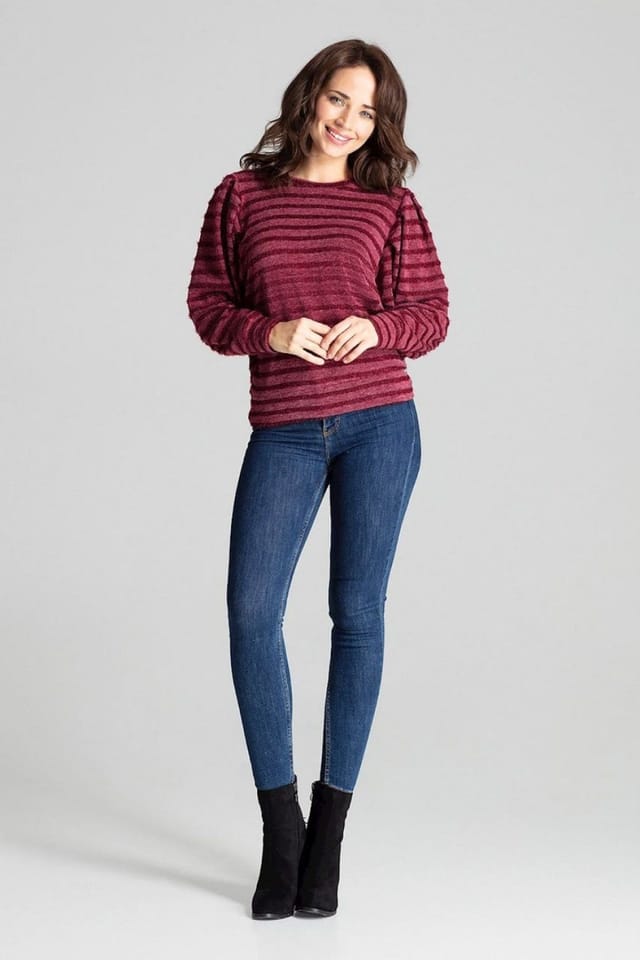 Love Lace Love Lace Women's Maroon Textured Knit Kimono Sleeve Blouse - 2