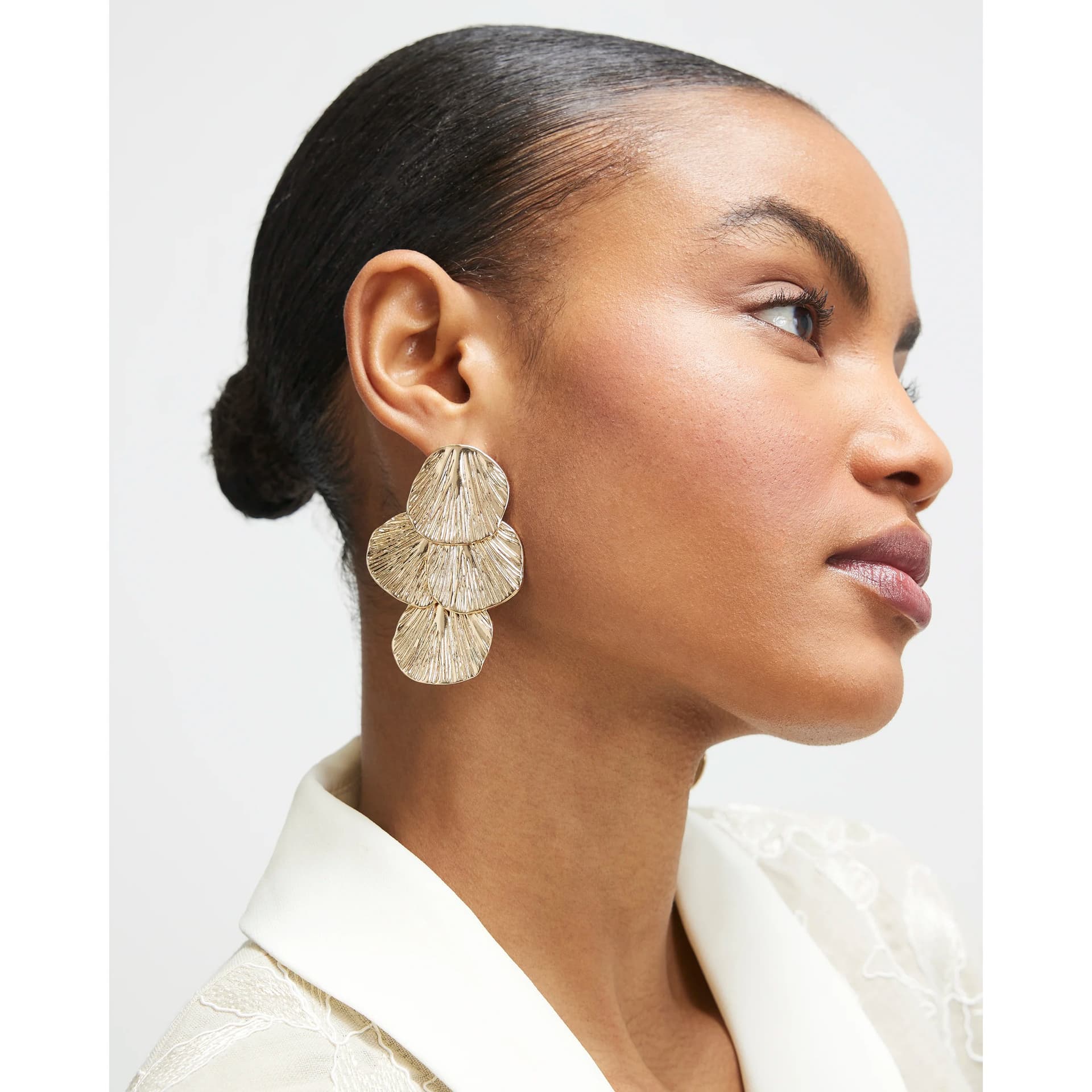 River Island River Island Womens Gold Layered Fan Drop Earrings