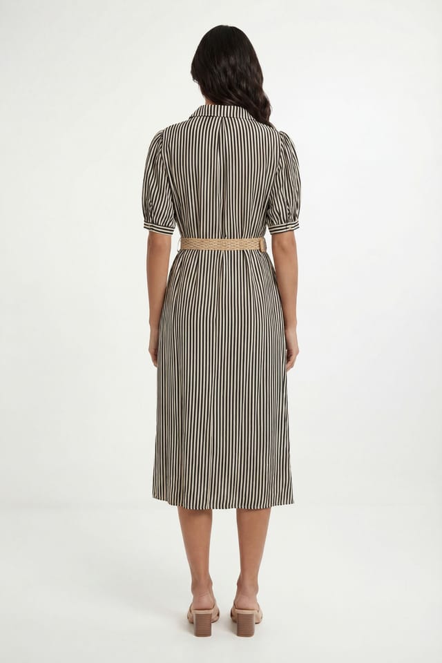 Wallis Wallis Women's Stripe Belted Midi Dress in Black - 3