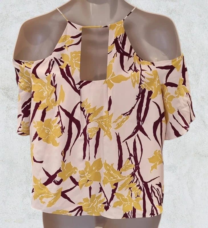 Whistles Whistles Multicoloured Lily Cold Shoulder Silk Top, UK 12 US 8 EU 40