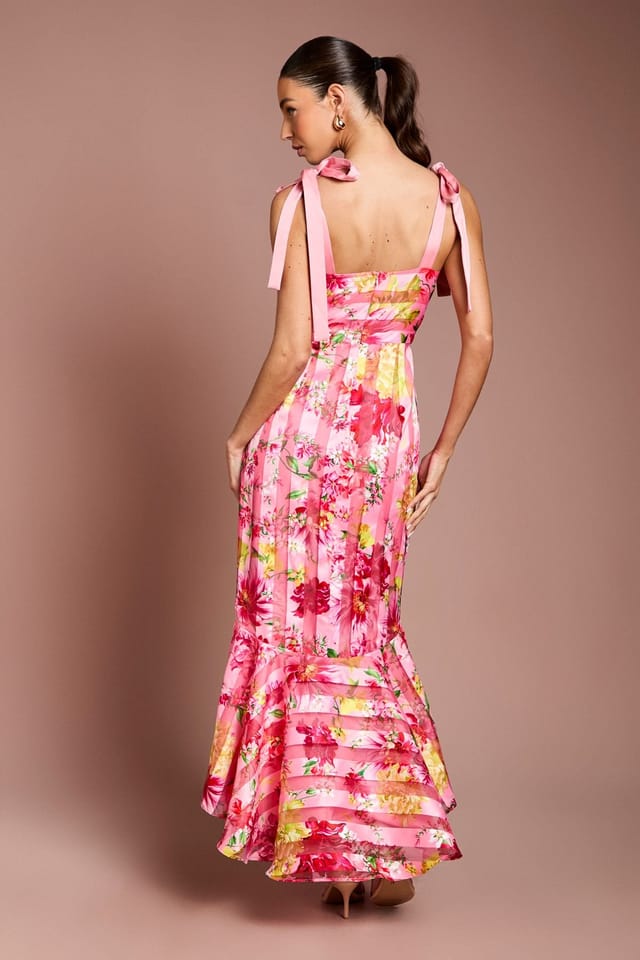 Coast Coast Women's Printed Organza Burnout Bow Shoulder Midi Dress in Pink - 3
