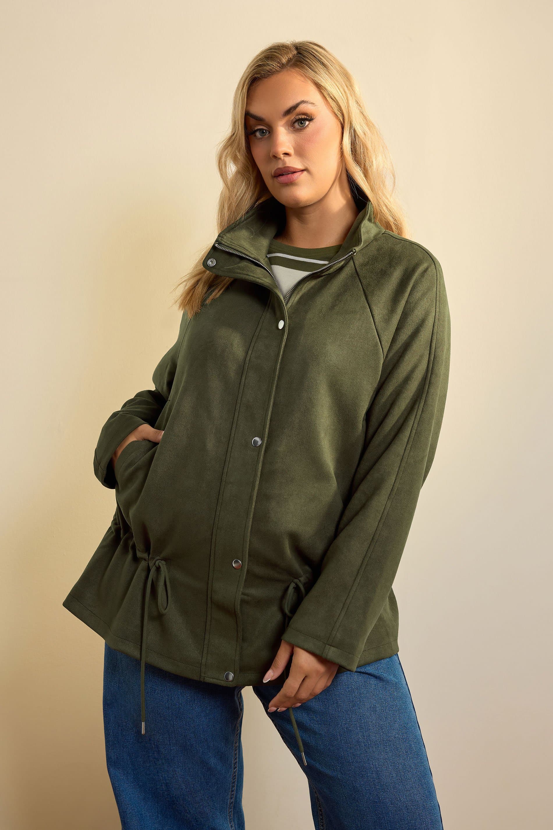 Yours Plus Size Khaki Green Suedette Draw Cord Jacket