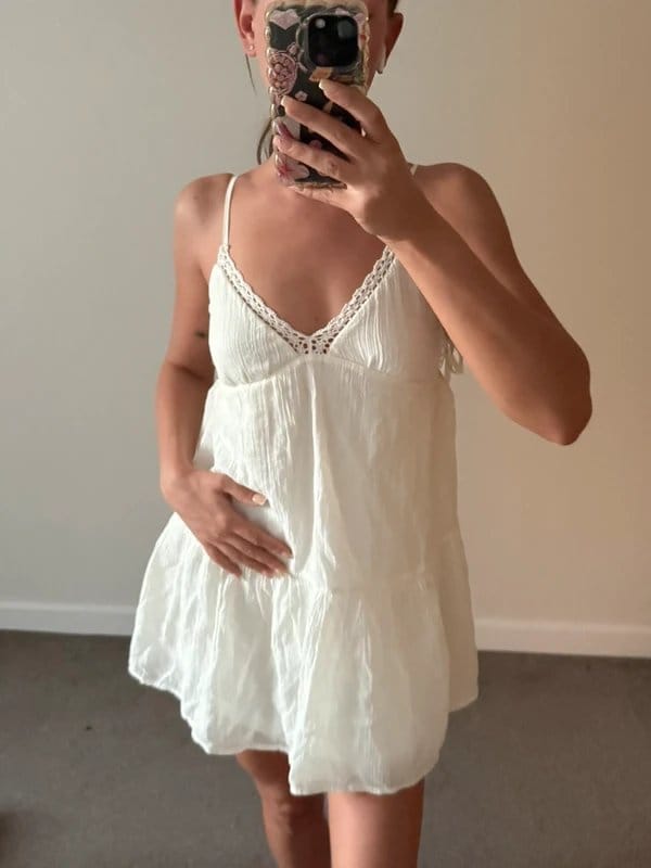 Bershka White Lace Detailed Mini Dress