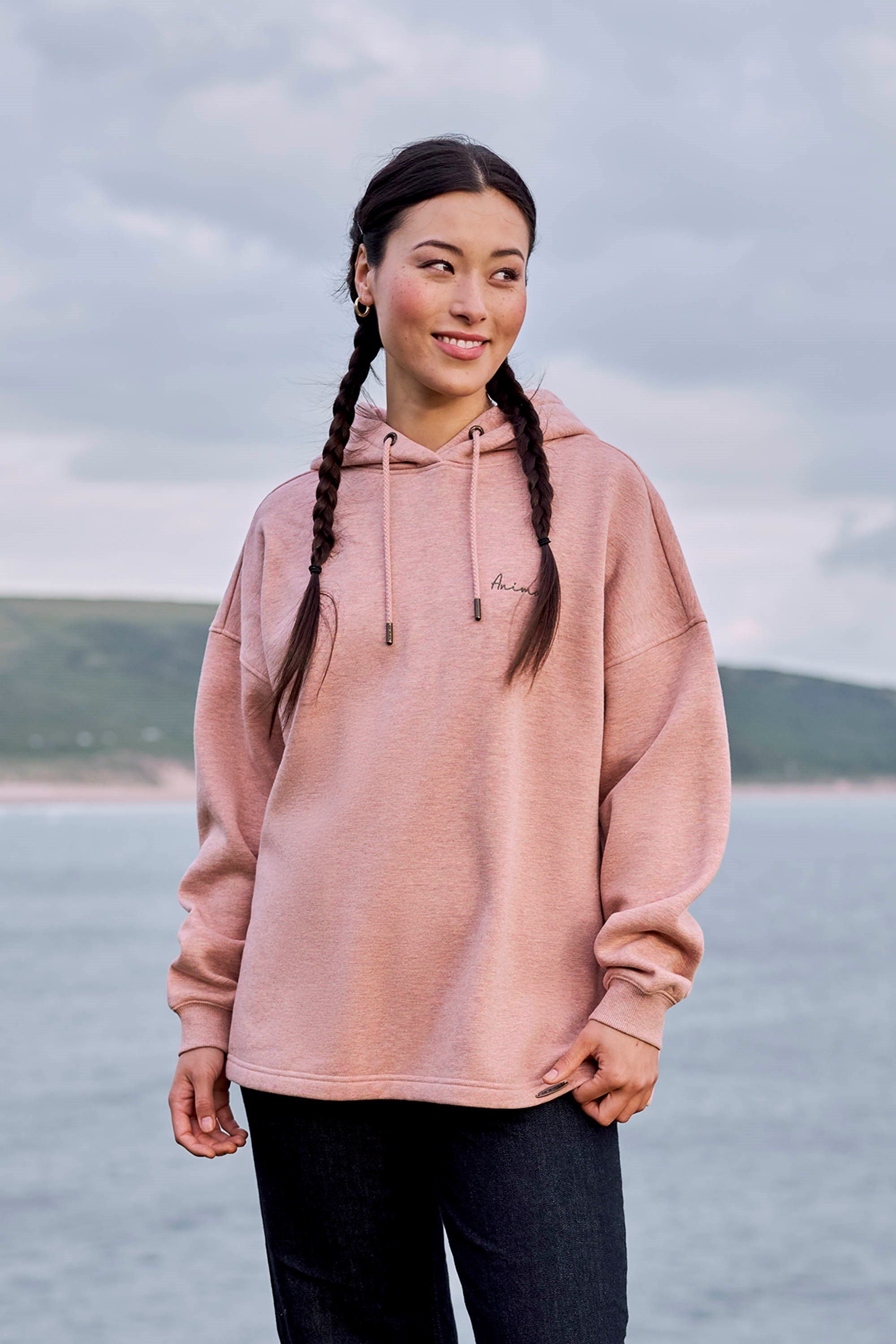 Animal Animal Women's 'Amber' Stylish Cotton Hoodie Soft Relaxed Fit Lightweight Sweatshirt in Light Pink - 1