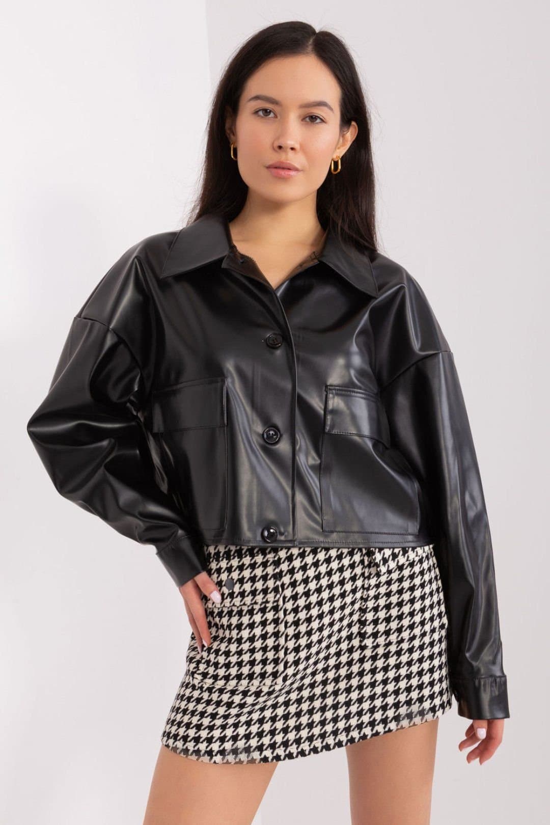 Love Lace Love Lace Women's Transitional Casual Short Faux Leather Jacket in Black