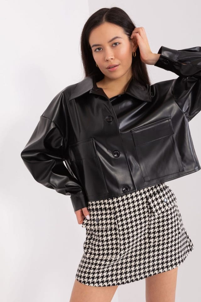 Love Lace Love Lace Women's Transitional Casual Short Faux Leather Jacket in Black - 3