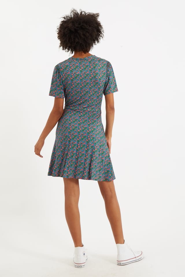 Louche Louche Women's Frankie Spring Bloom Wrap Mini Jersey Dress in Blue - 2