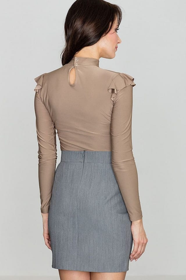Love Lace Love Lace Women's Asymmetrical Front Pencil Skirt with Belt in Grey - 2