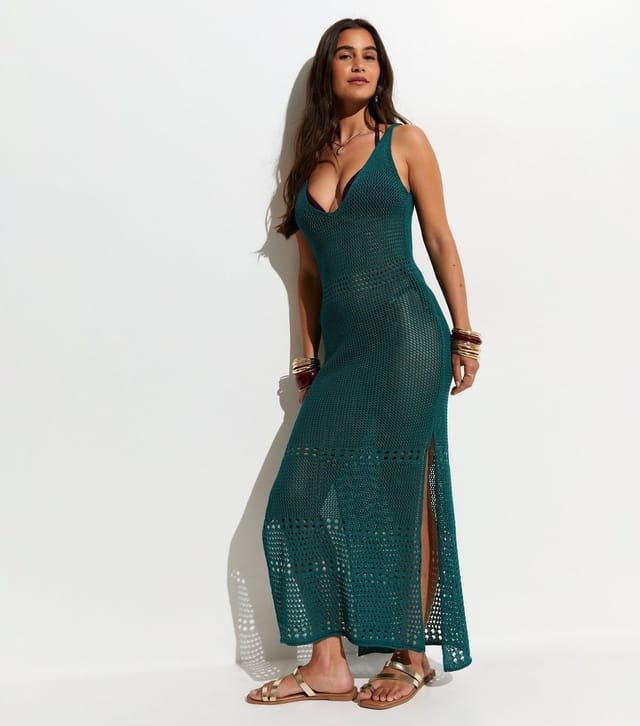 New Look Women's Teal Crochet Knit Maxi Dress New Look - 3