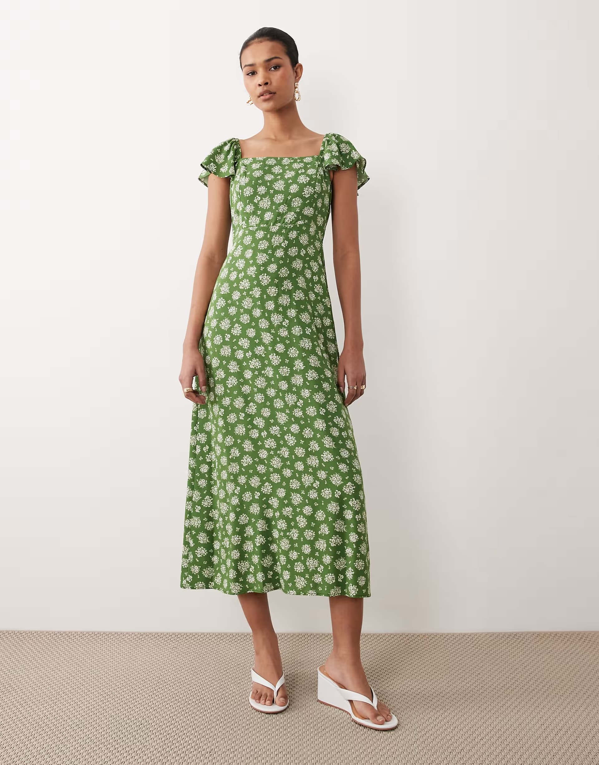 ASOS Nobody's Child Elsie midi dress in green print
