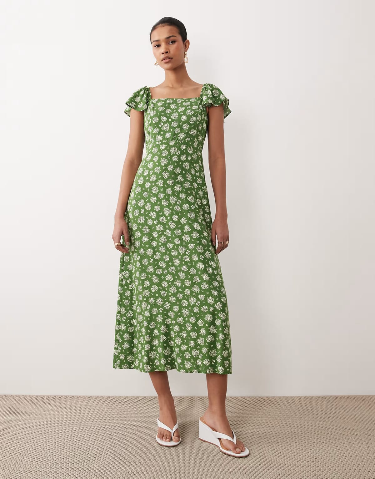 ASOS Nobody's Child Elsie midi dress in green print - 1