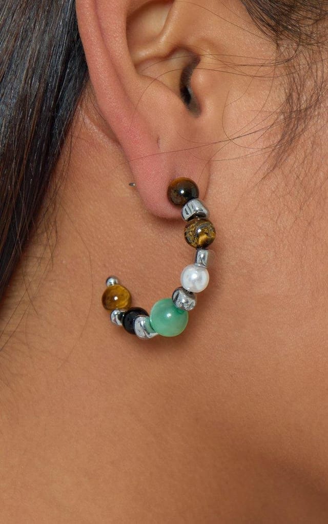 EGO Beaded Detail Hoop Earrings In Multi, Women's Size UK 0 - 2