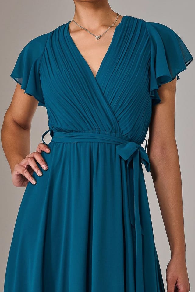 Jolie Moi Jolie Moi Women's Chiffon Flutter Sleeve Maxi Dress in Teal - 3