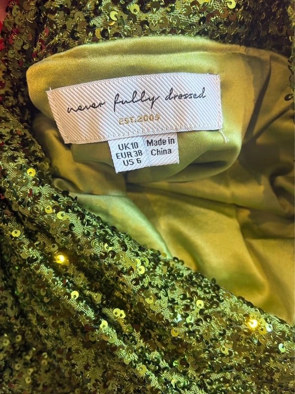 Never Fully Dressed Olive Sequin Wrap Dress