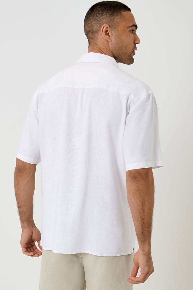 Threadbare Threadbare Men's Relaxed Fit Linen Blend Short Sleeve Shirt in White - 2