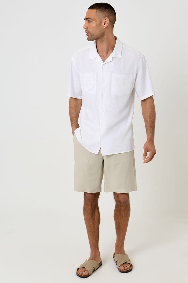 Threadbare Threadbare Men's Relaxed Fit Linen Blend Short Sleeve Shirt in White - 3