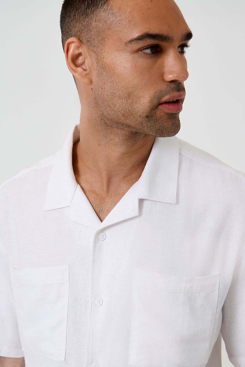 Threadbare Threadbare Men's Relaxed Fit Linen Blend Short Sleeve Shirt in White - 4