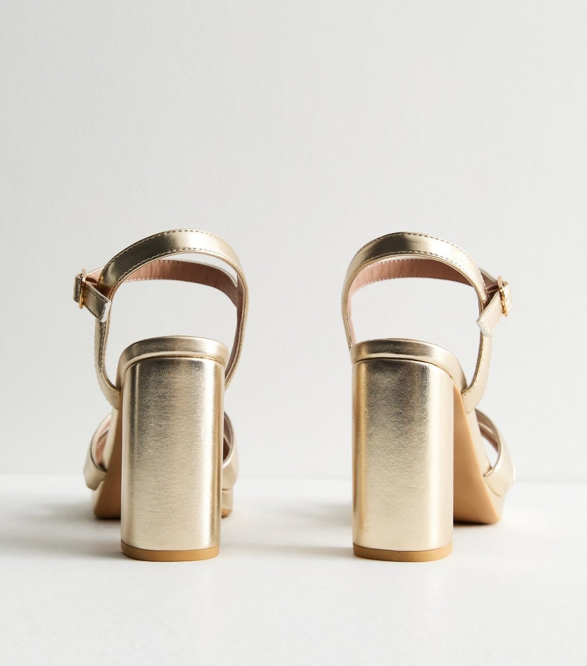 New Look Women's Gold Metallic 2 Part Block Heel Sandals Vegan New Look - 4