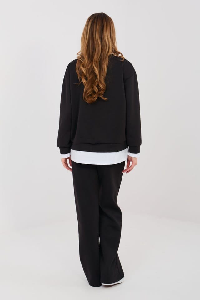 Love Lace Love Lace Women's Minimal Casual Tracksuit Set with Patches in Black - 3