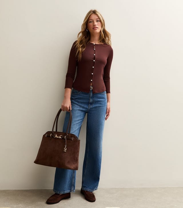 New Look Women's Brown Button Through Long Sleeve Top New Look - 3