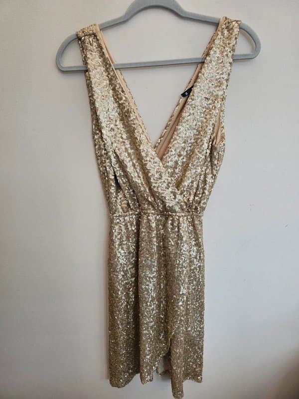 TFNC London TFNC London Gold Sequin Mini Dress House of Fraser Viva Sequins Size M