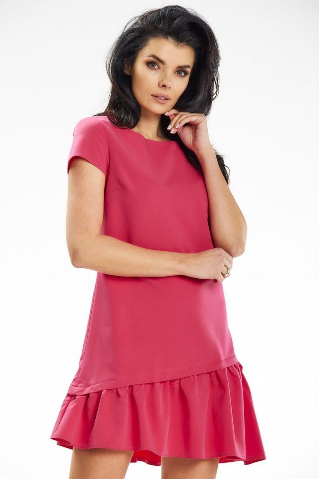 Love Lace Pink Trapeze Mini Dress With Asymmetrical Ruffle Hem