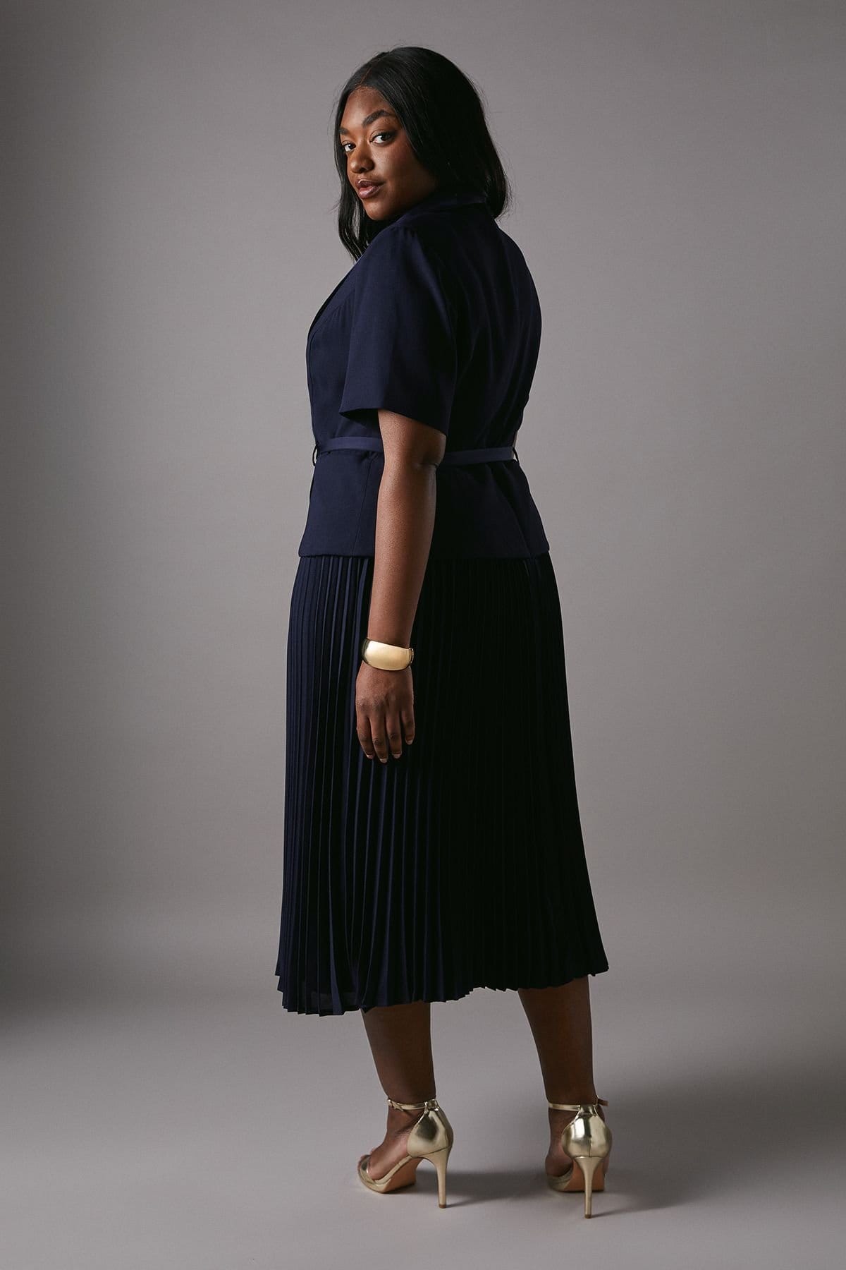 Coast Coast Women's Plus 2 In 1 Wrap Dress With Pleated Skirt in Navy - 4