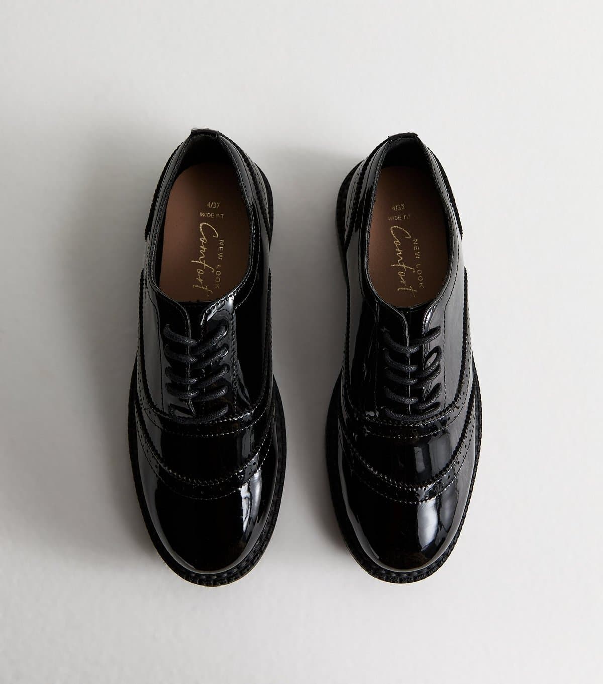 New Look Women's Wide Fit Black Faux Patent Brogues Vegan New Look
