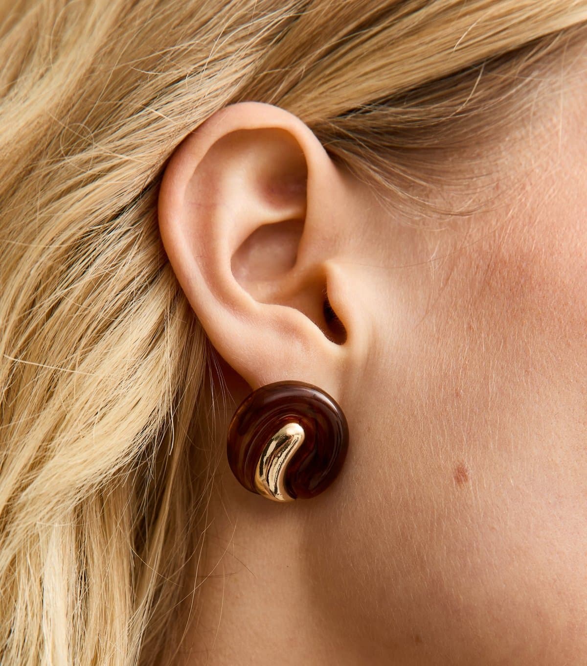 New Look Brown Tortoise Effect Circular Earrings New Look