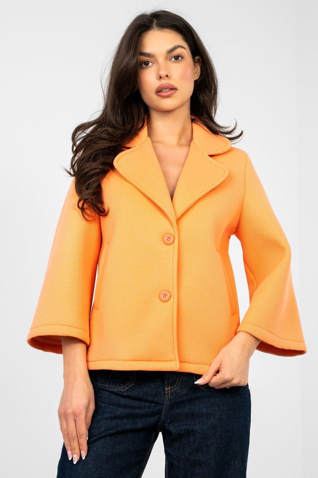 Love Lace Love Lace Women's Transitional Short 3 4 Sleeve Slip Pocket Coat in Orange