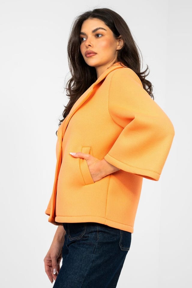 Love Lace Love Lace Women's Transitional Short 3 4 Sleeve Slip Pocket Coat in Orange - 2