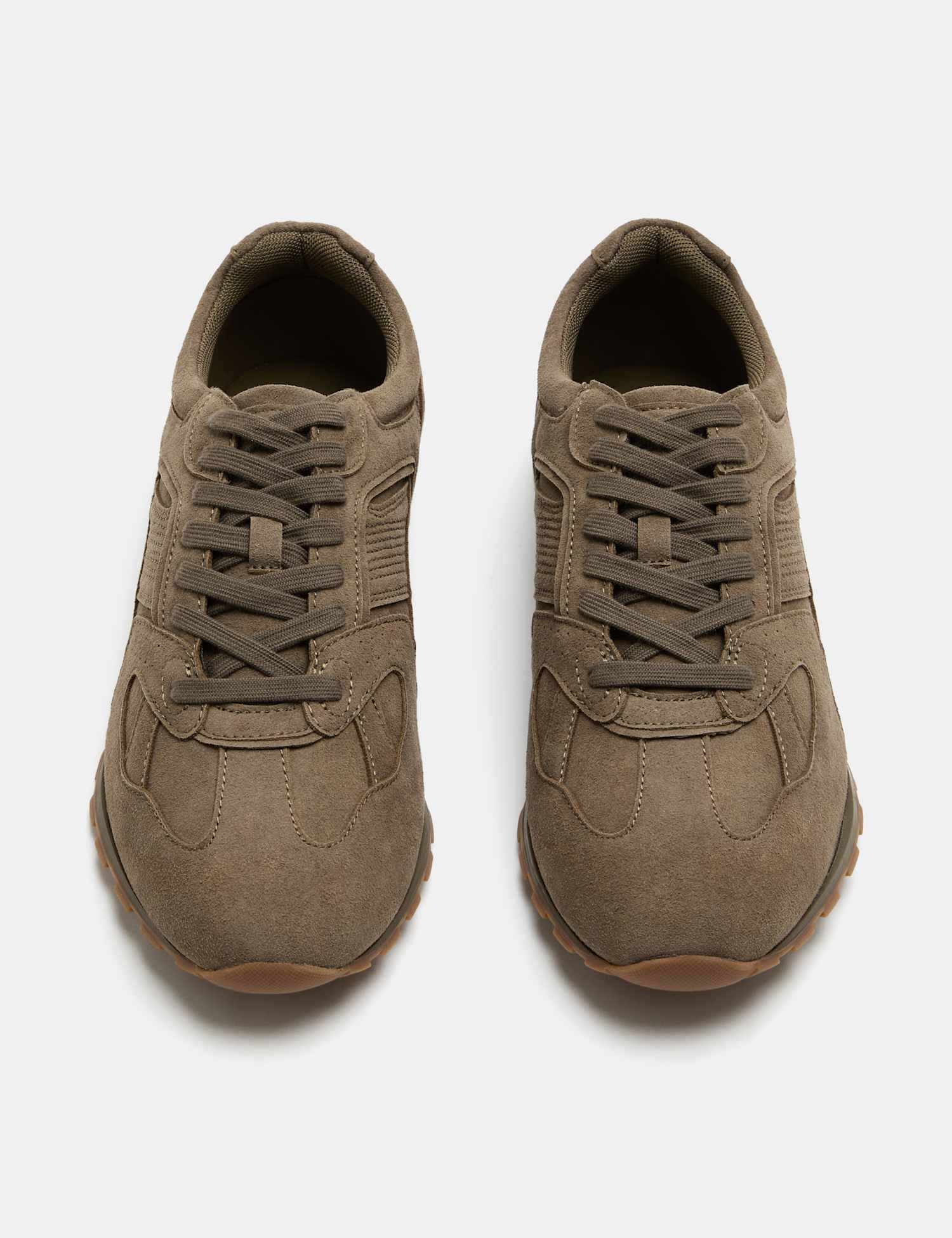 Marks & Spencer M&S Slim Lace Up Runner Trainers Khaki