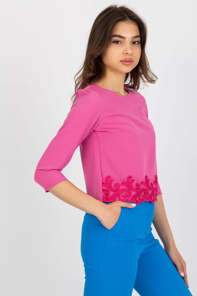 Love Lace Love Lace Women's Elegant Blouse with Decorative Hem in Pink - 2