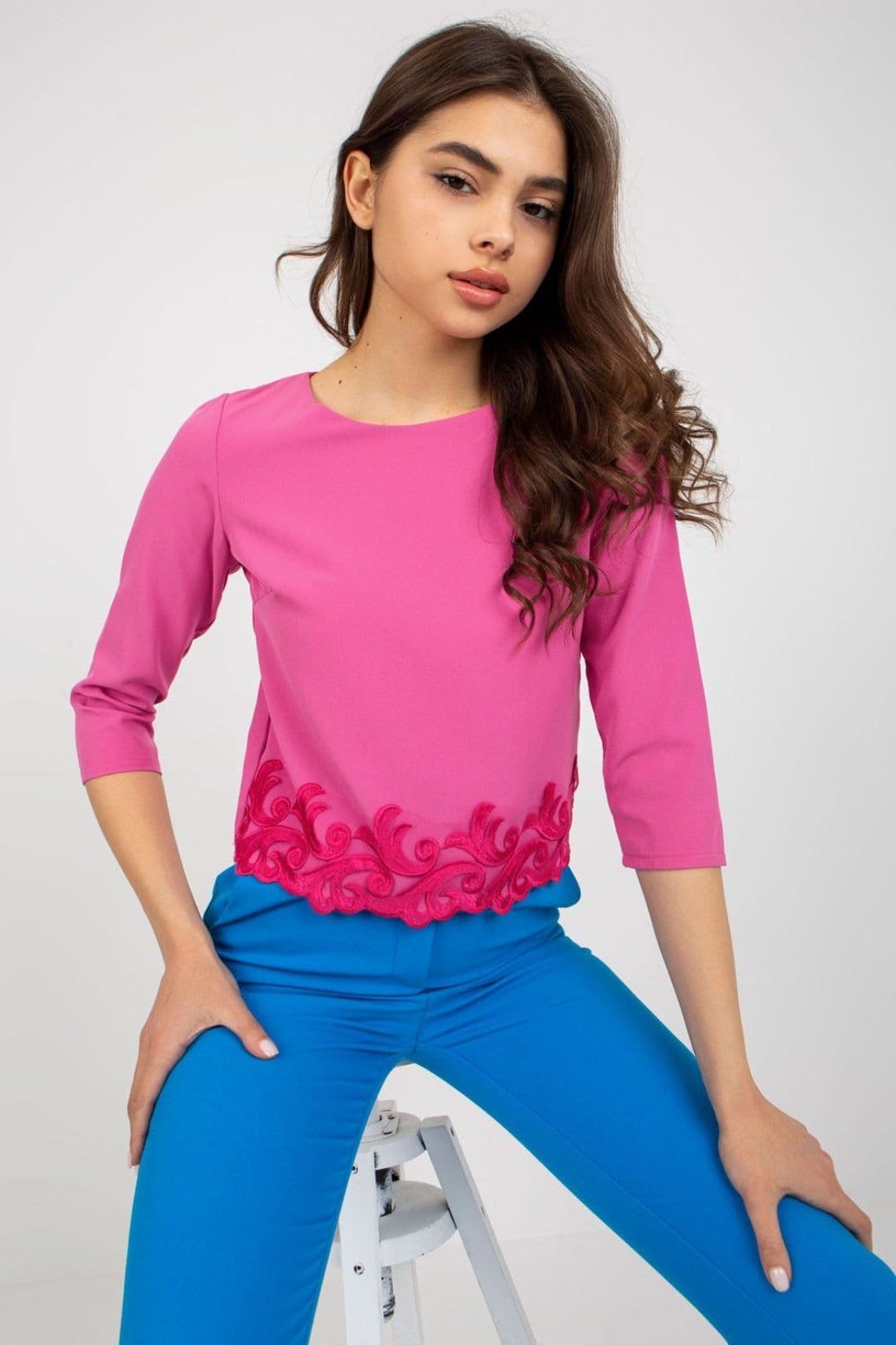 Love Lace Love Lace Women's Elegant Blouse with Decorative Hem in Pink - 4