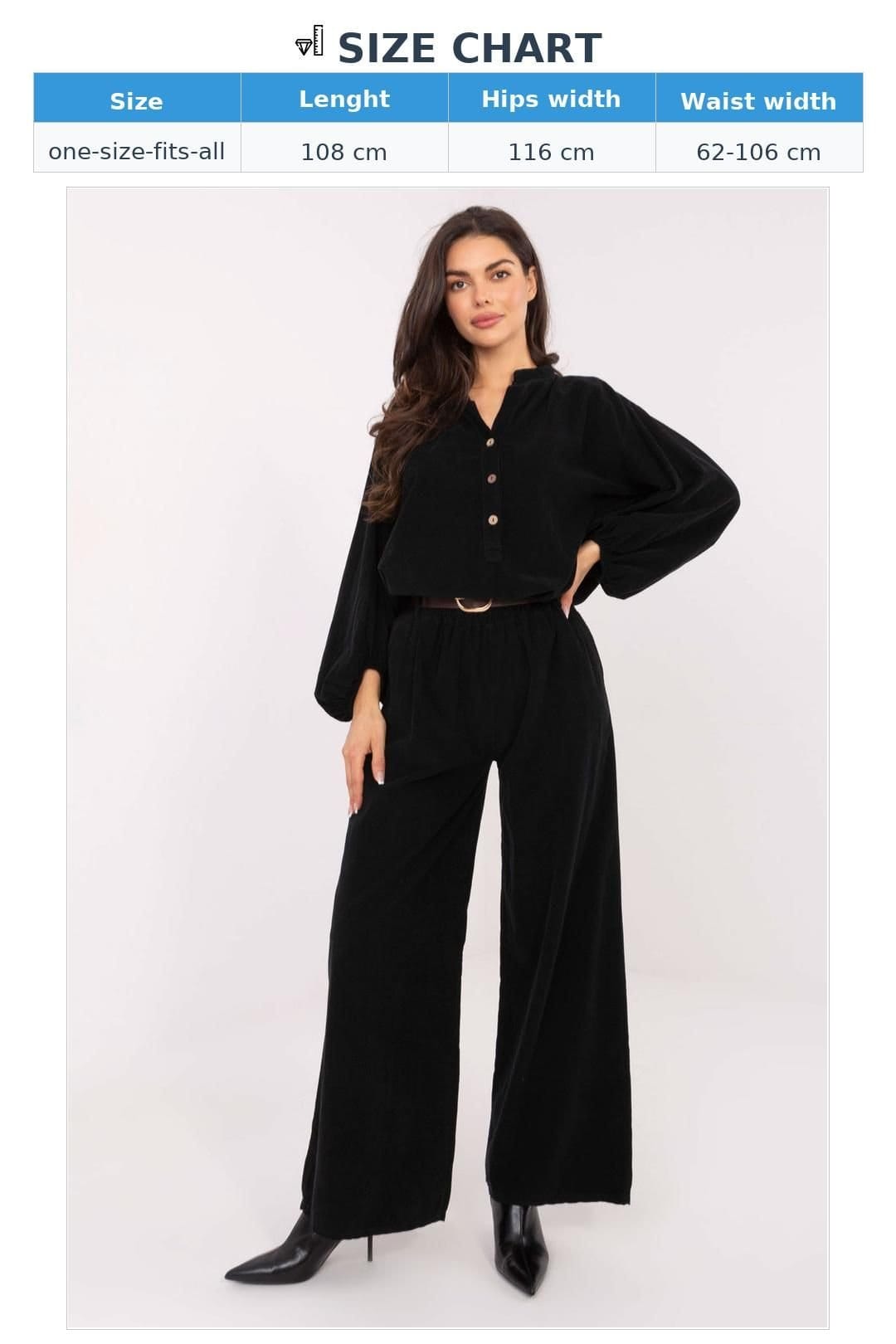 Love Lace Love Lace Women's High Waist Wide Leg Corduroy Pants with Belt in Black - 4