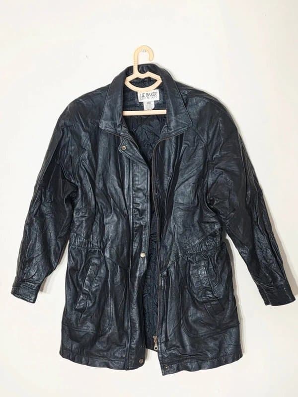 Real Leather Womens Vintage Liz Baker Leather jacket Black Genuine Leather Coat 90s Womens L