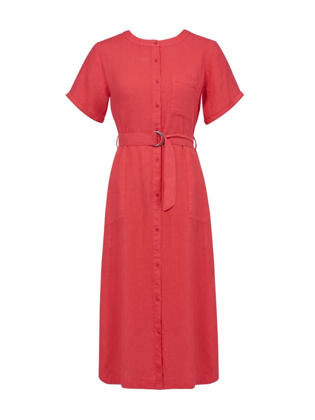Celtic & Co Celtic & Co Women's Linen Button Through A-Line Dress in Red - 2