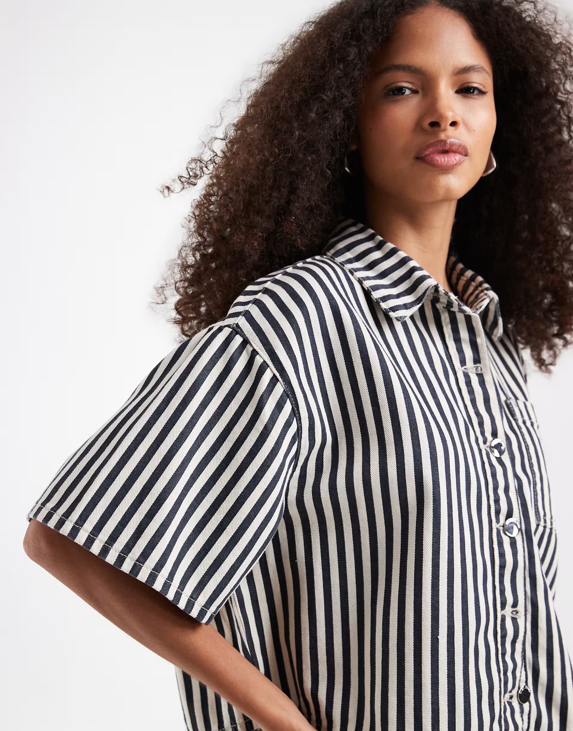 ASOS River Island striped boxy denim shirt in white