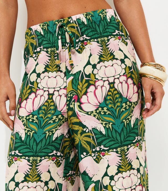 New Look Women's Petite White Lotus Print Beach Wide Leg Trousers New Look - 2