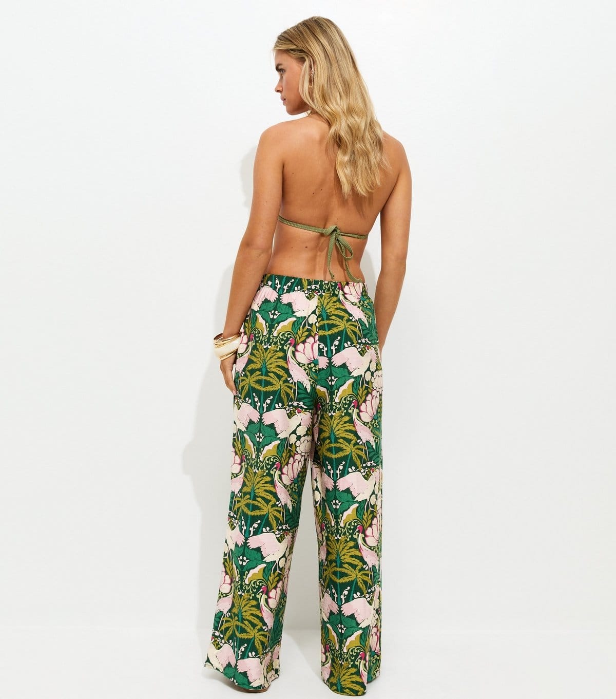 New Look Women's Petite White Lotus Print Beach Wide Leg Trousers New Look - 4