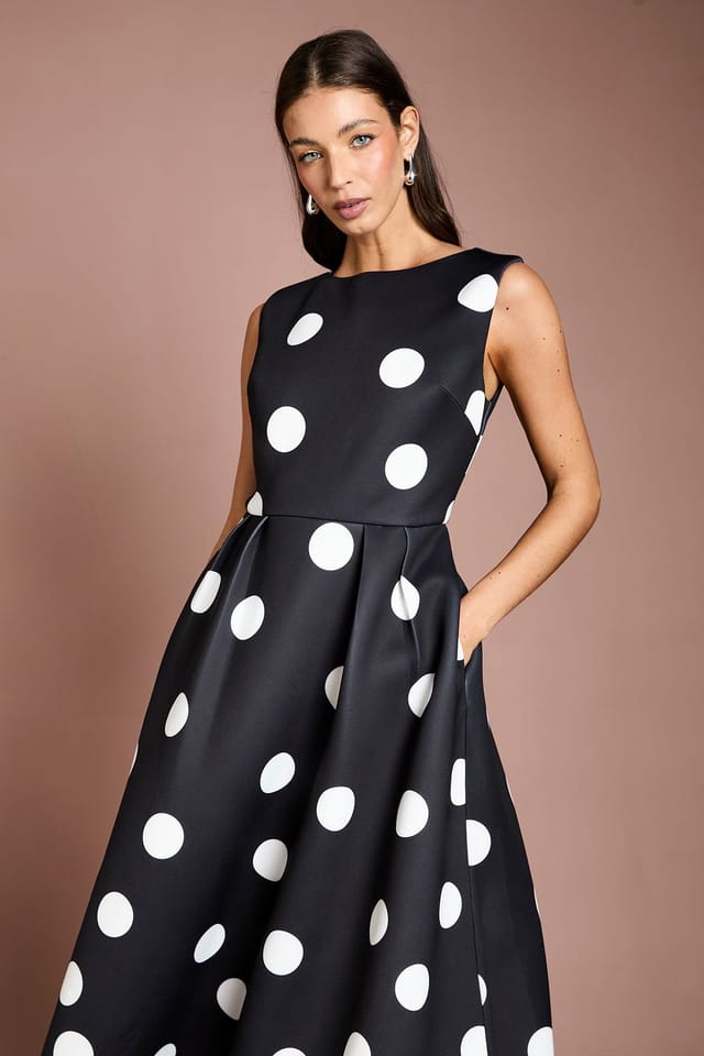 Coast Coast Women's Scuba Fit & Flare Spot Printed Dress in Mono - 2