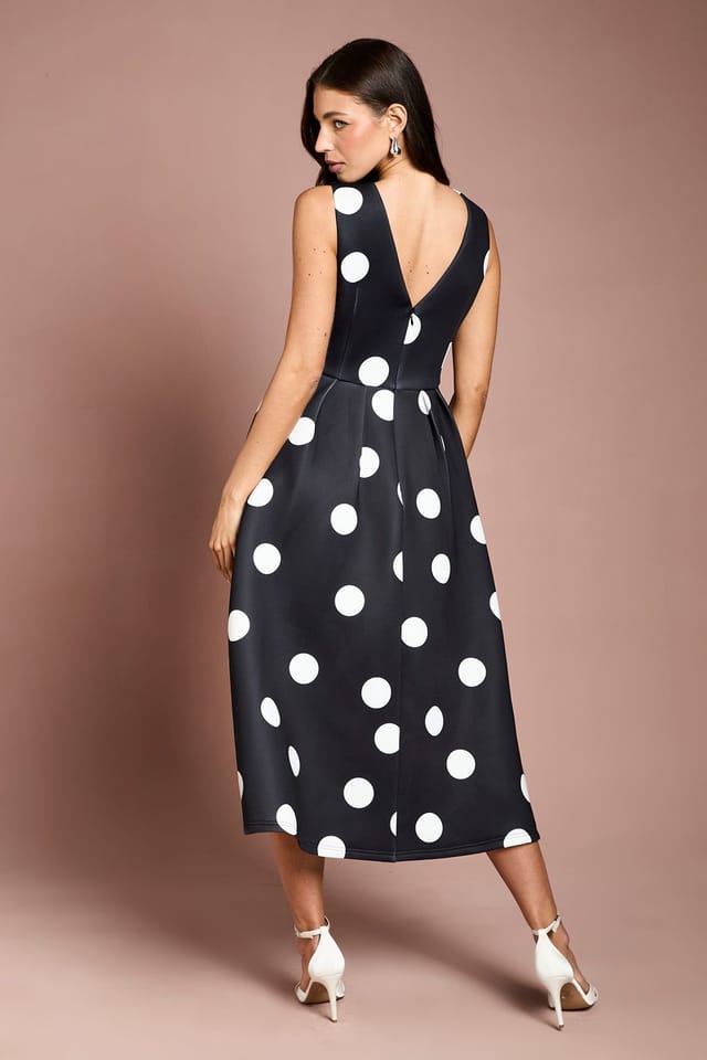 Coast Coast Women's Scuba Fit & Flare Spot Printed Dress in Mono - 3