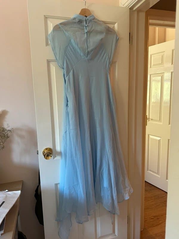 ASOS Design ASOS Design High Neck Hanky Hem Chiffon Maxi Dress in Soft Blue