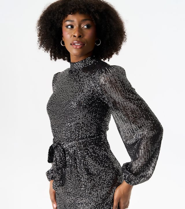 Gini London Women's Black Sequinned Long Sleeve Mini Dress Gini London New Look - 2