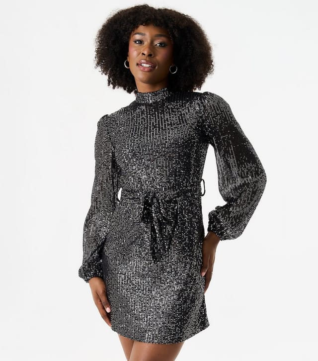 Gini London Women's Black Sequinned Long Sleeve Mini Dress Gini London New Look - 3