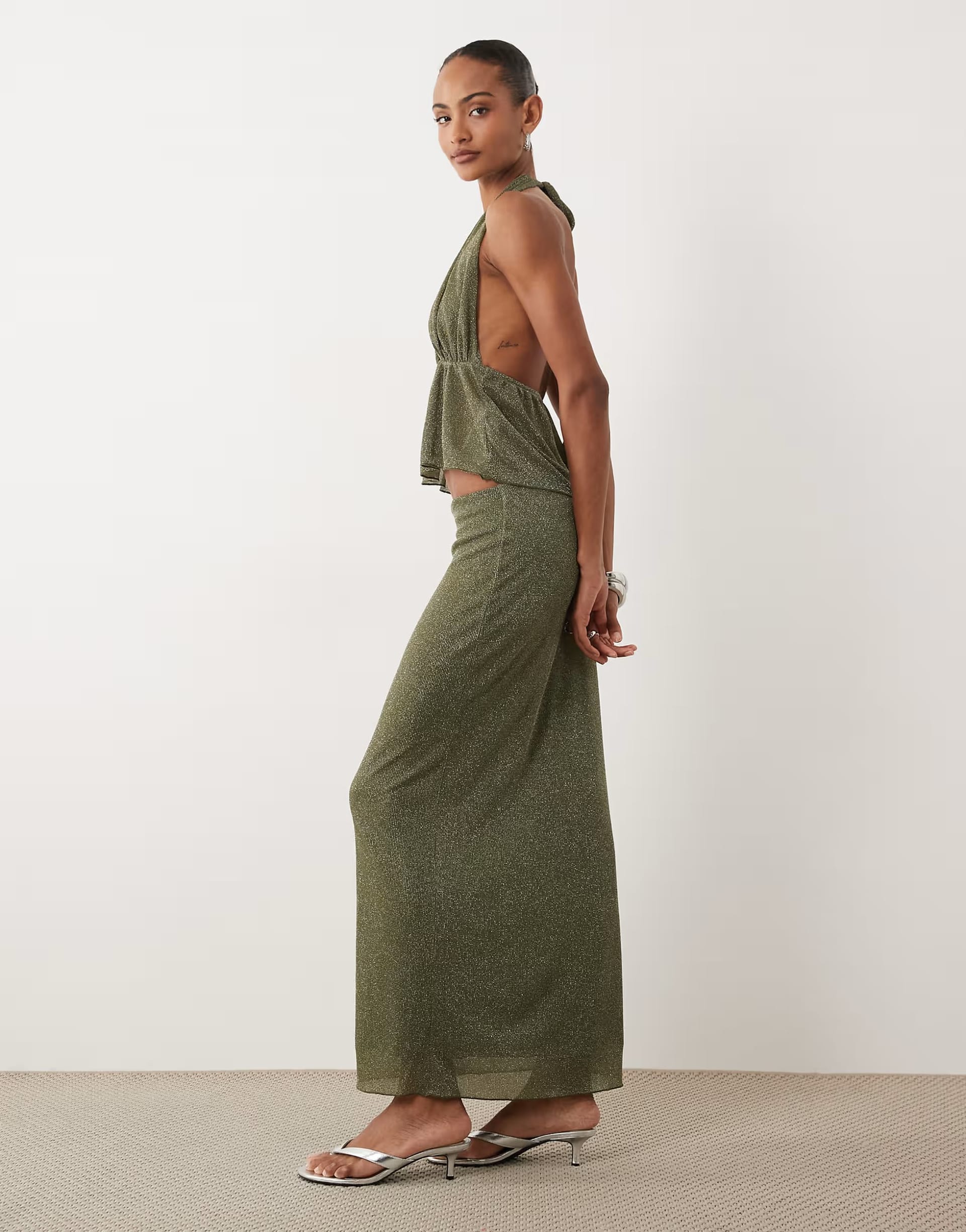 ASOS Khaki Glitter Maxi Skirt