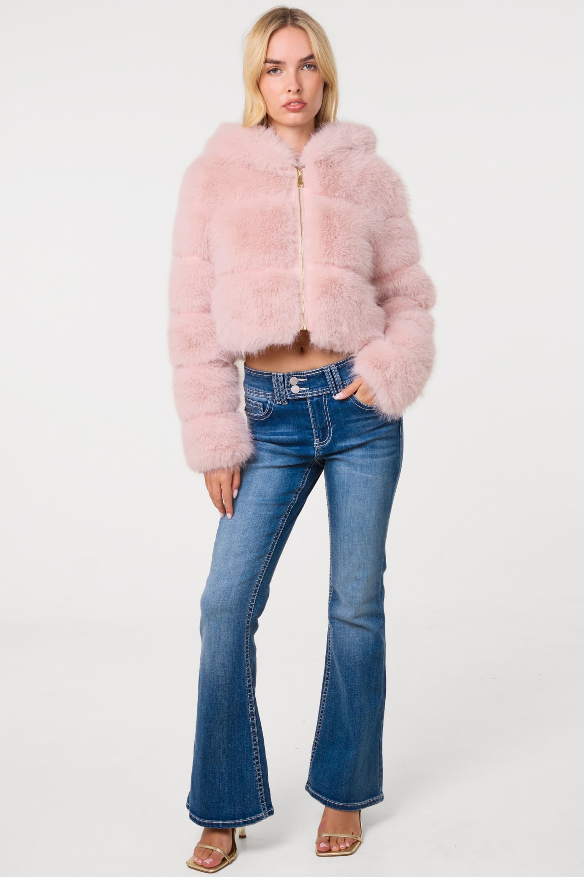 Pink Vanilla Pink Vanilla Women's Pink Hooded Faux Fur Cropped Coat