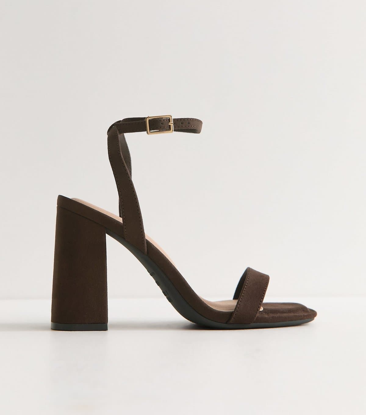 New Look Women's Dark Brown Faux Suede High Block Heel Sandals Vegan New Look